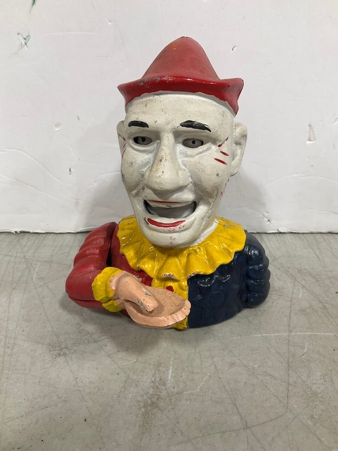 Vintage cast iron Humpt Dumpty clown mechanical coin bank (1 of 1)