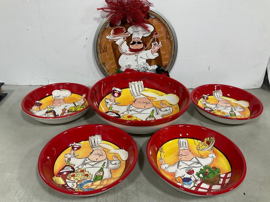 Certified International kitchen bowls and chef theme tray(13in.across) (1 of 1)