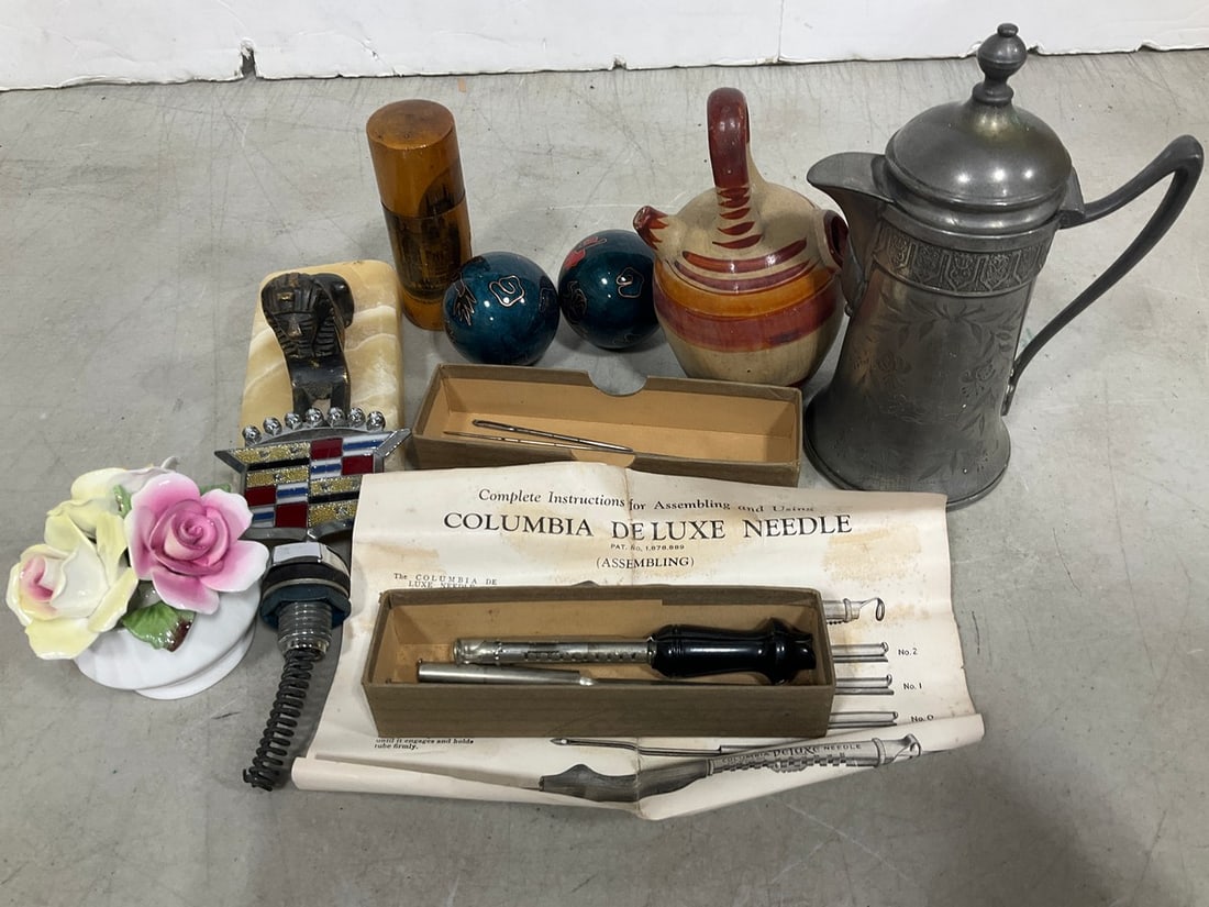 Royal Stratford Ceramic Flowers, Silver Plated Pitcher, Egyptian Sphinx Figurine, and more (Tallest: Royal Stratford Ceramic Flowers, Silver Plated Pitcher, Egyptian Sphinx Figurine, and more (Tallest - 6.5in)