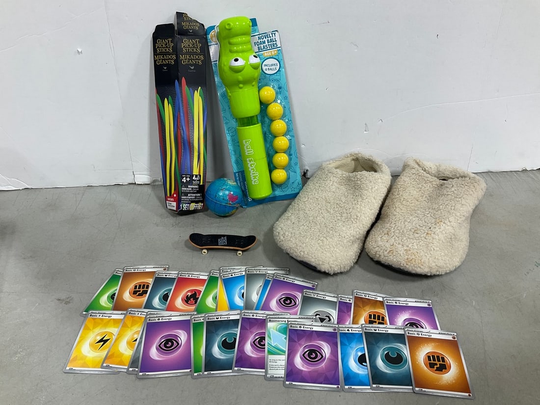 Giant pick up sticks game, Old Navy slippers(M8/9), Pokemon energy cards, and more: Giant pick up sticks game, Old Navy slippers(M8/9), Pokemon energy cards, and more