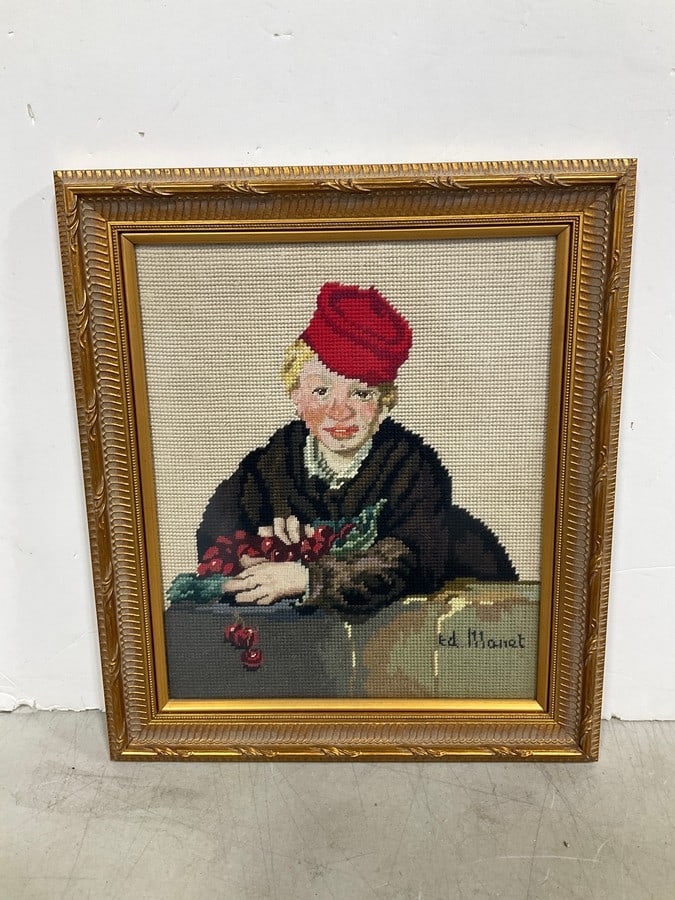 Framed needlepoint artwork(14.5in.x17in.) (1 of 1)