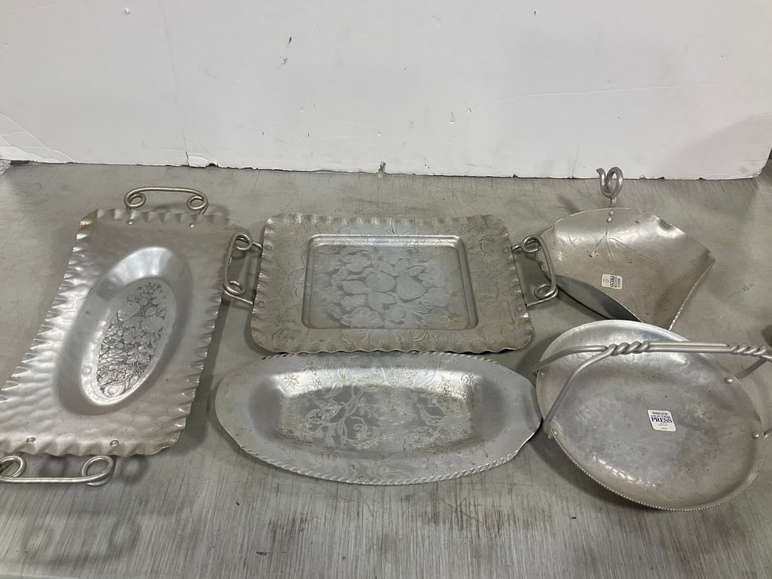 Various Hammered Aluminum Serving Trays/Platters (Longest - 14.5in) (1 of 1)