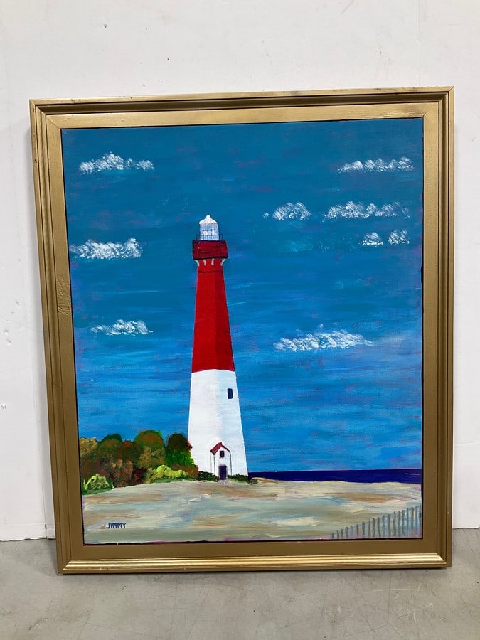 Barnegat Bay Lighthouse artwork signed Jimmy(33in.x27in.): Barnegat Bay Lighthouse artwork signed Jimmy(33in.x27in.)