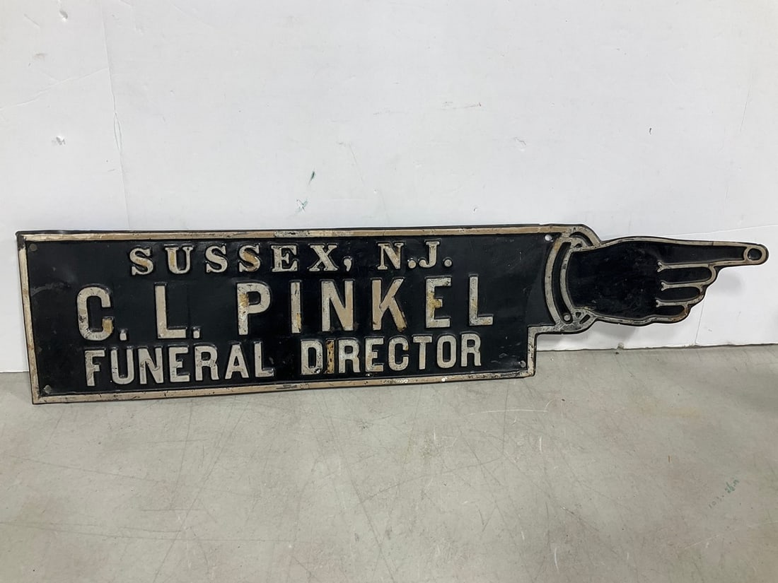 Vintage Sheet Metal Funeral Advertising Sign (6.5inx28in) (1 of 1)