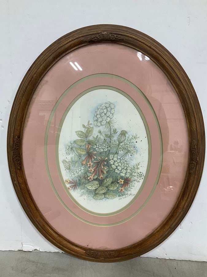 Framed Floral Art Print Signed Van Hoose (18inx22in): Framed Floral Art Print Signed Van Hoose (18inx22in)