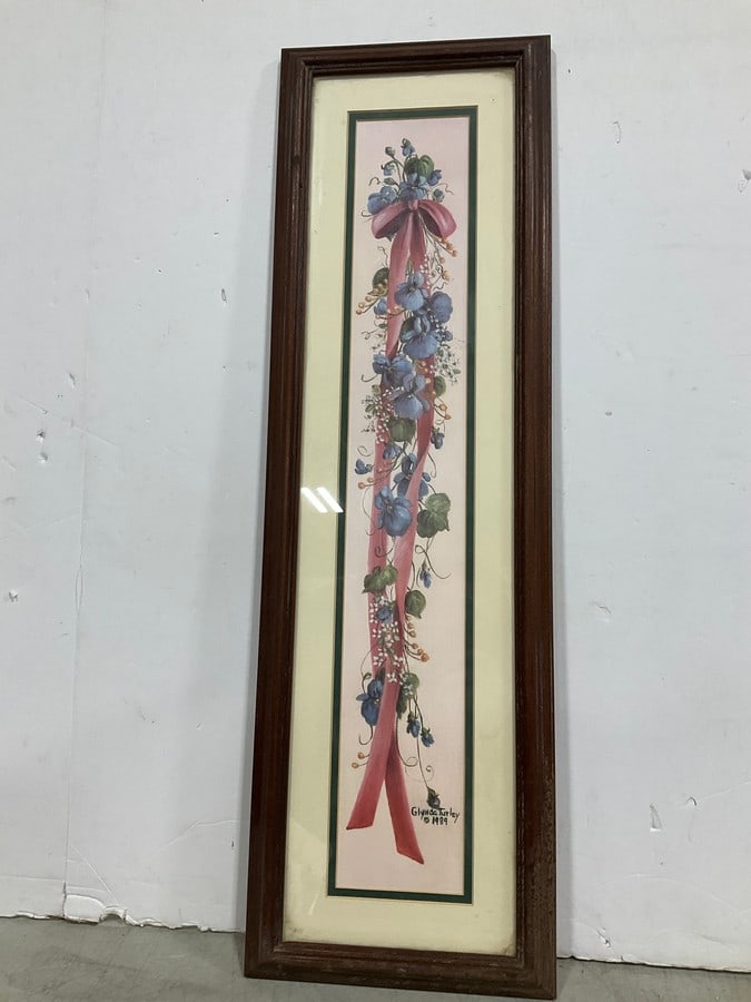 Framed and Signed Floral Artwork (8inx25.5in) (1 of 1)