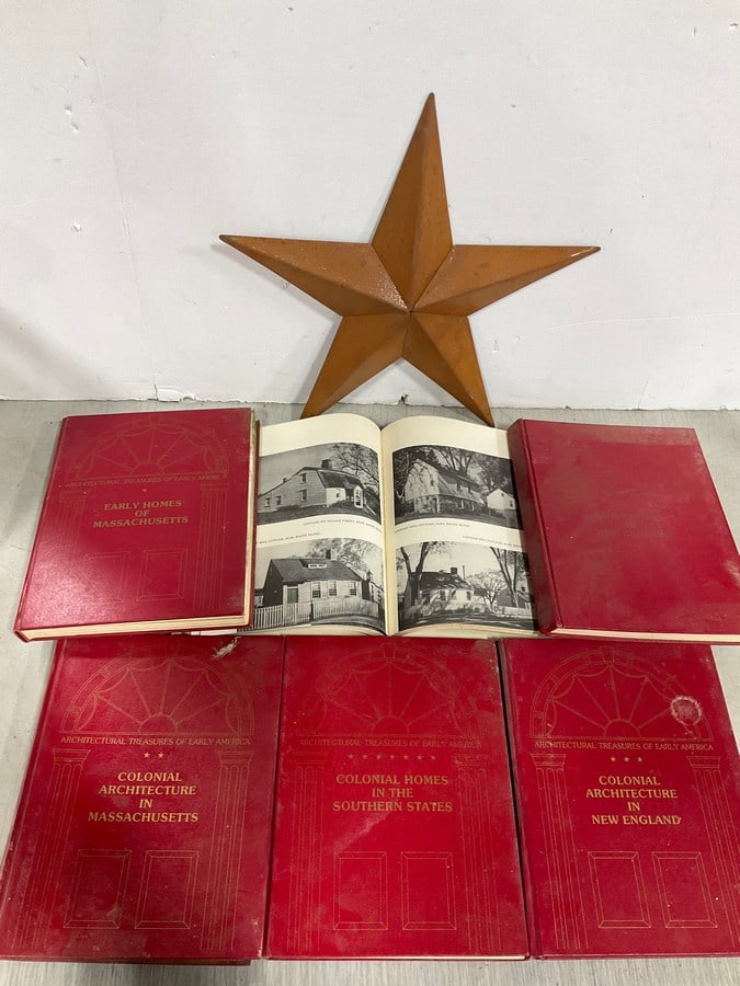 Vintage Colonial Architecture in Various States Hardcover Books, and Metal Star Decor: Vintage Colonial Architecture in Various States Hardcover Books, and Metal Star Decor
