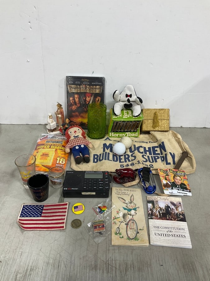 Horny Toad doll, vintage Raggedy Ann doll, shot glasses, and more: Horny Toad doll, vintage Raggedy Ann doll, shot glasses, and more