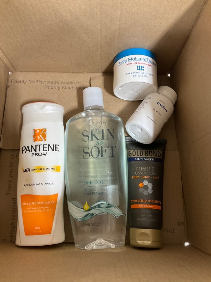 Gold Bond men's lotion(6.5oz.), Avon bath oil, Pantene shampoo, and more: Gold Bond men's lotion(6.5oz.), Avon bath oil, Pantene shampoo, and more