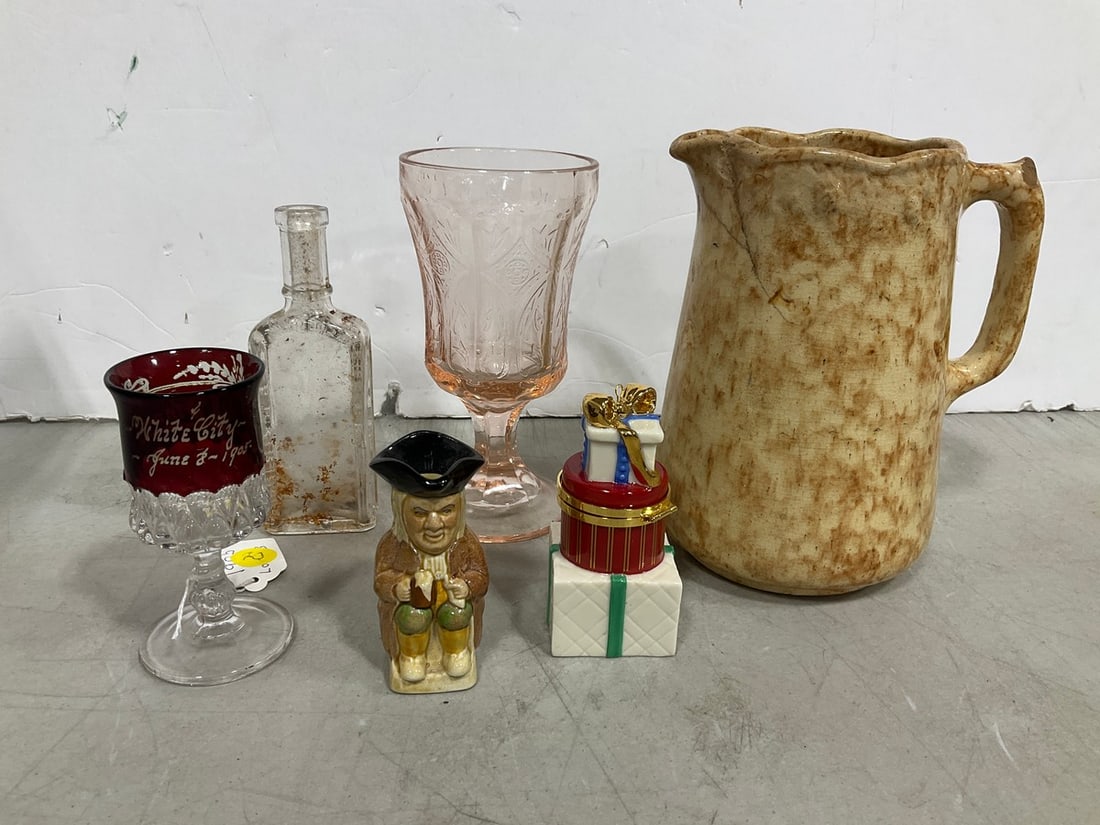 Pottery Pitcher *chipped*, Various Glasses, and more (Tallest - 7.5in) (1 of 1)