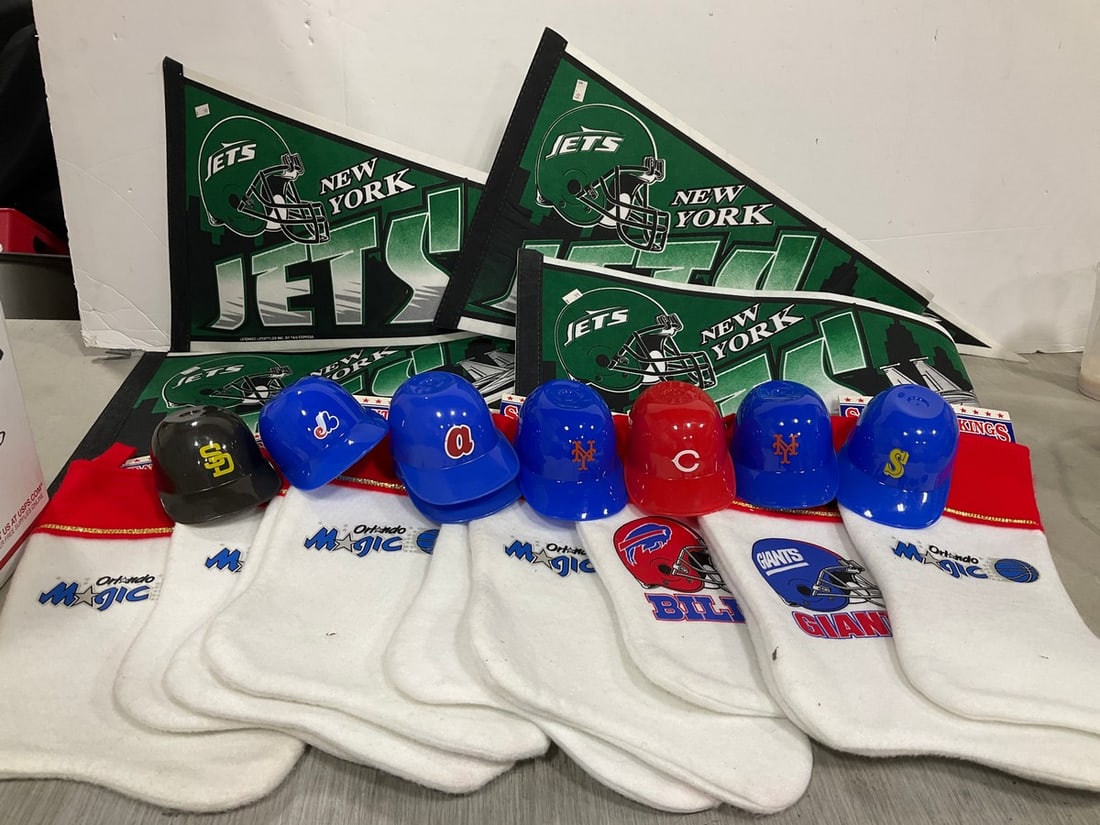 Jets Football Banners, Various Sports Stockings, and Hat Bowls (1 of 1)
