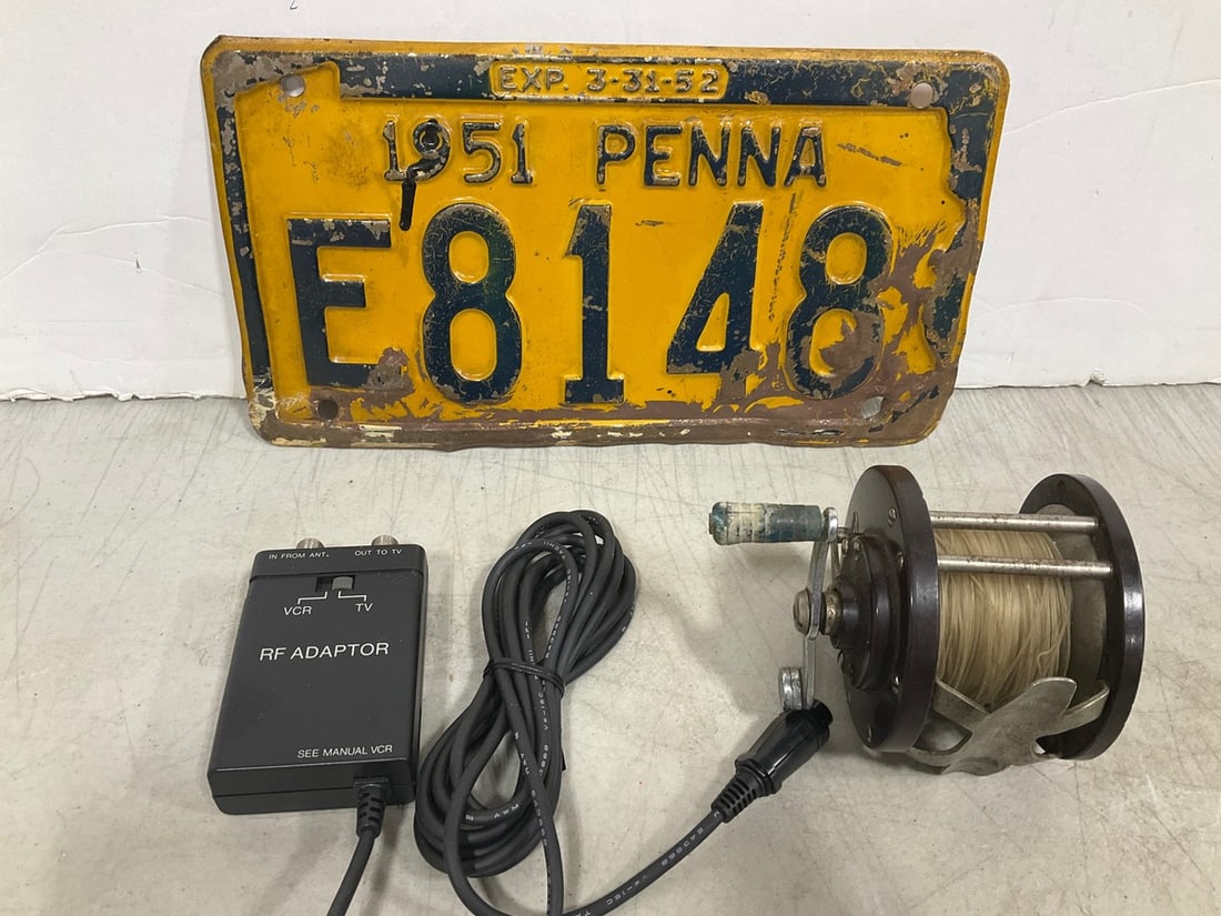 Vintage License Plate, Fishing Reel, and more (1 of 1)