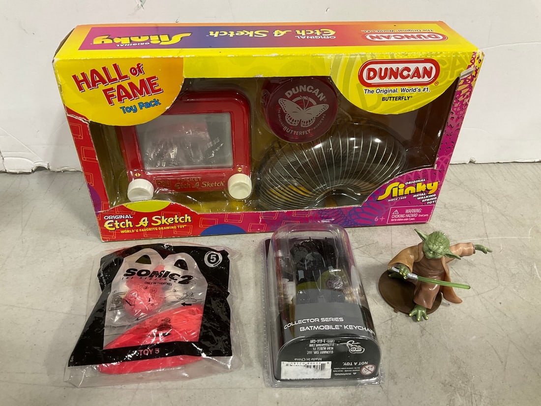 Toy Pack (Slinky, Etch-a-Scetch, etc), Batmobile Keychain, Sonic 2 McDonalds Toy, and more: Toy Pack (Slinky, Etch-a-Scetch, etc), Batmobile Keychain, Sonic 2 McDonalds Toy, and more
