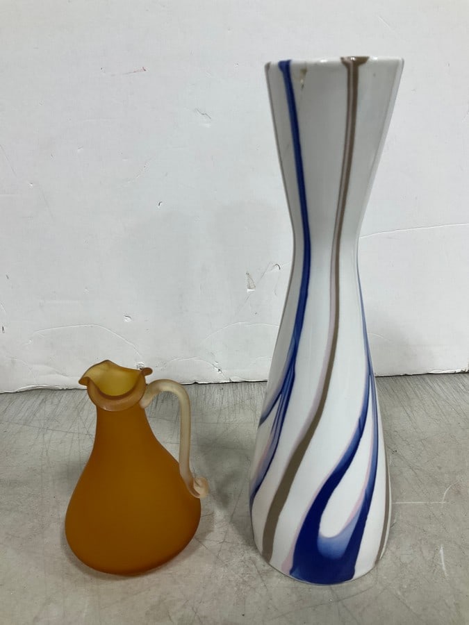 Vase, and Frosted Glass Pitcher *Vase is chipped* (Tallest - 10in): Vase, and Frosted Glass Pitcher *Vase is chipped* (Tallest - 10in)