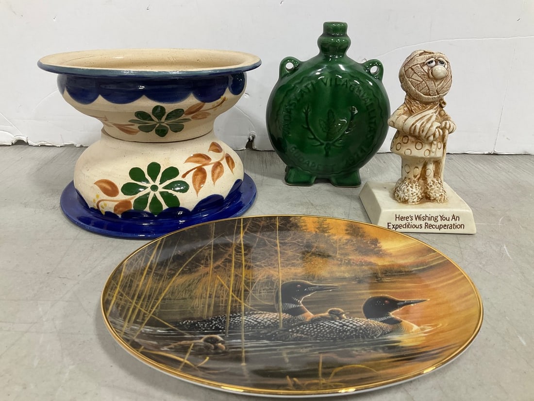 Pottery Bowls, Russ and Berry Figure, Bradex Ceramic Plate, and more (Tallest - 6in): Pottery Bowls, Russ and Berry Figure, Bradex Ceramic Plate, and more (Tallest - 6in)