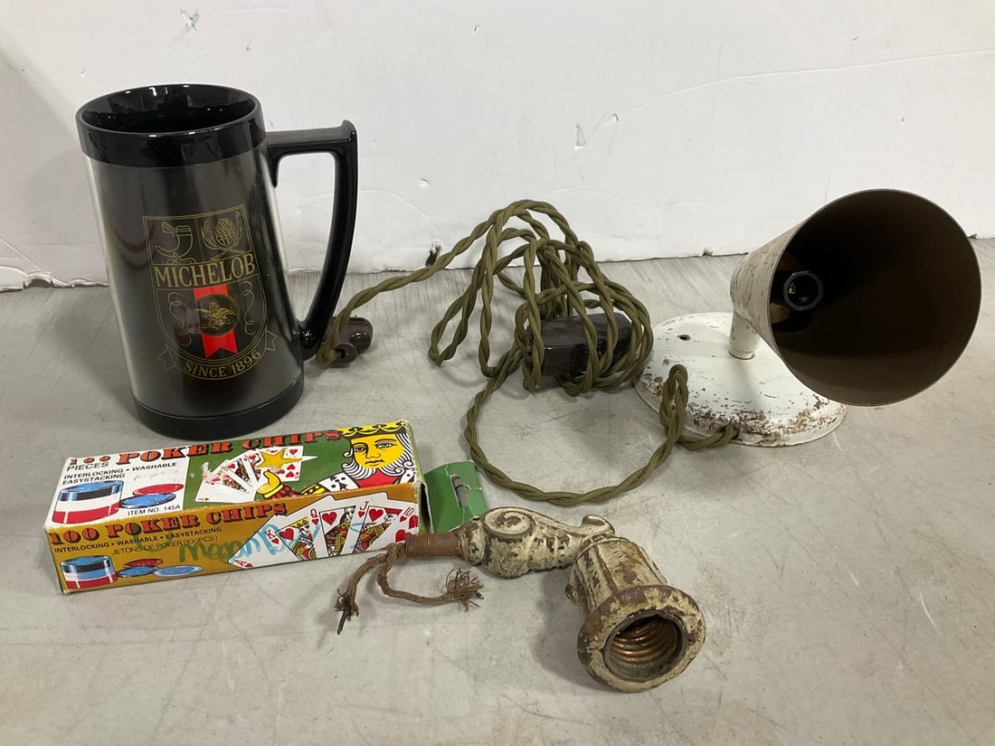 Vintage Light Fixture, Poker Chips, and Michelob Cup: Vintage Light Fixture, Poker Chips, and Michelob Cup