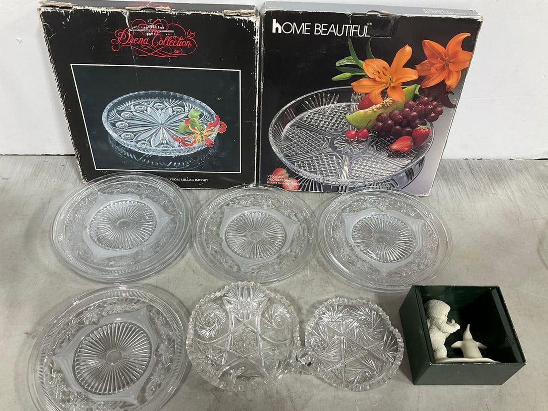 Various Crystal Glass Dishes, and Snowbaby Figure: Various Crystal Glass Dishes, and Snowbaby Figure