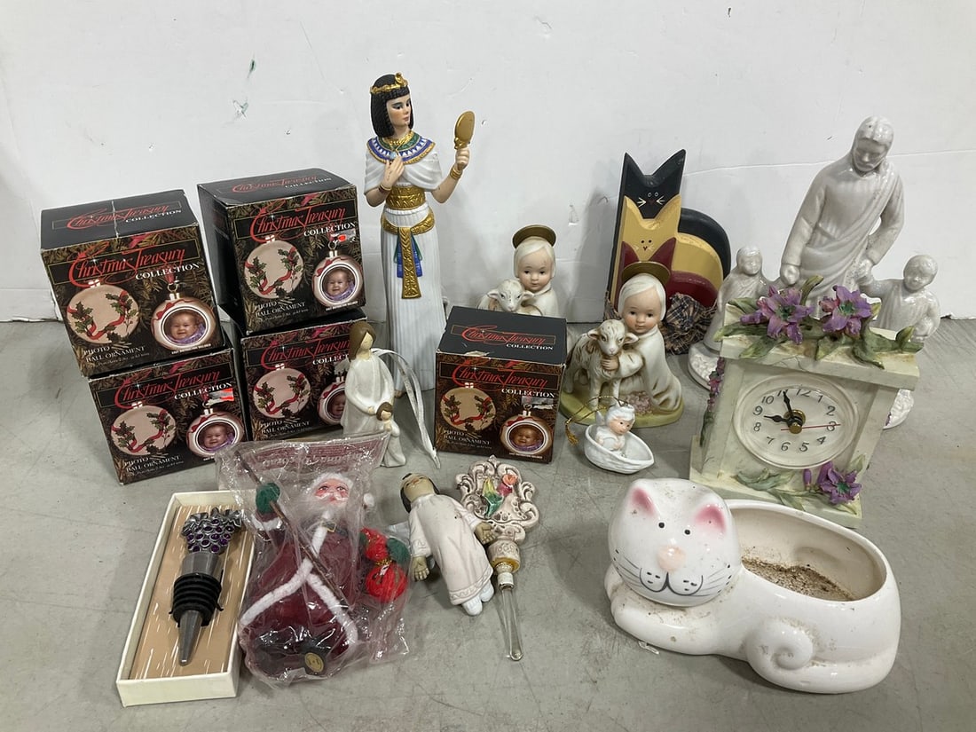 Various Ceramic Figures, Cat Planter, Christmas Ornaments, and more (Tallest - 9in): Various Ceramic Figures, Cat Planter, Christmas Ornaments, and more (Tallest - 9in)