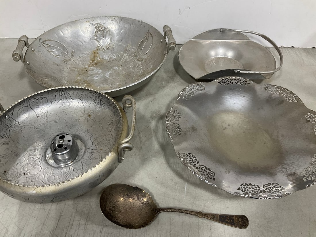 Hammered Aluminum Bowls, Plates, and more (Longest - 14.5in): Hammered Aluminum Bowls, Plates, and more (Longest - 14.5in)