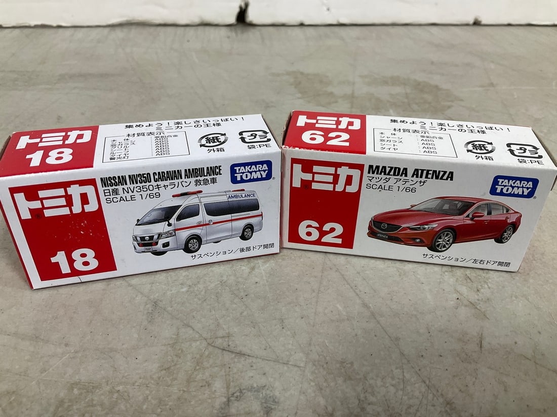 Tomy 1:66 Mazda Atenza and Nissan NV350 1:69 Caravan Ambulance Diecast Collectibles *new in boxes*: Tomy 1:66 Mazda Atenza and Nissan NV350 1:69 Caravan Ambulance Diecast Collectibles *new in boxes*