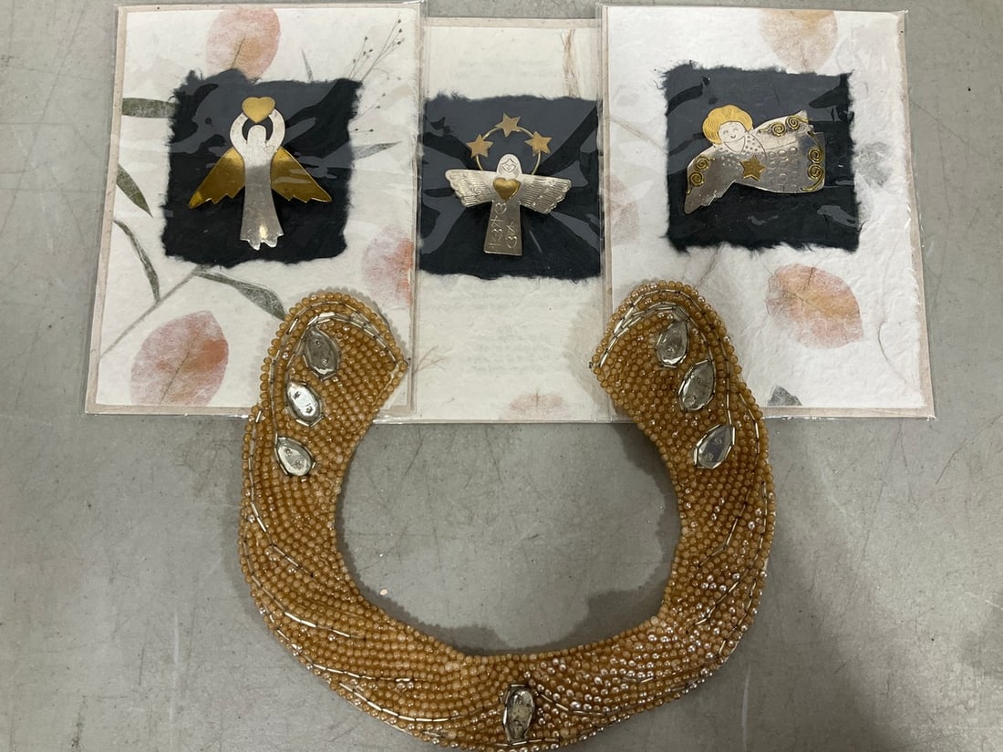 Vintage handmade cards and vintage beaded collar necklace: Vintage handmade cards and vintage beaded collar necklace