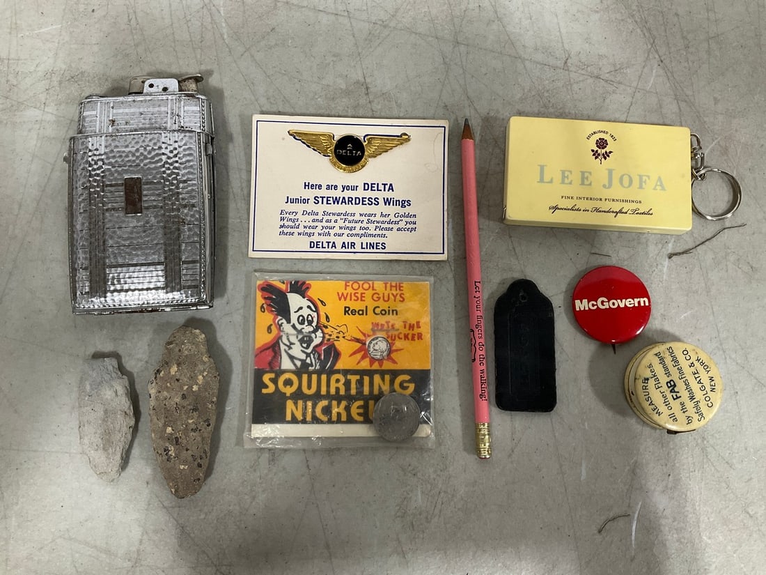 Vintage lighter, arrowheads, squirting nickel, and more: Vintage lighter, arrowheads, squirting nickel, and more
