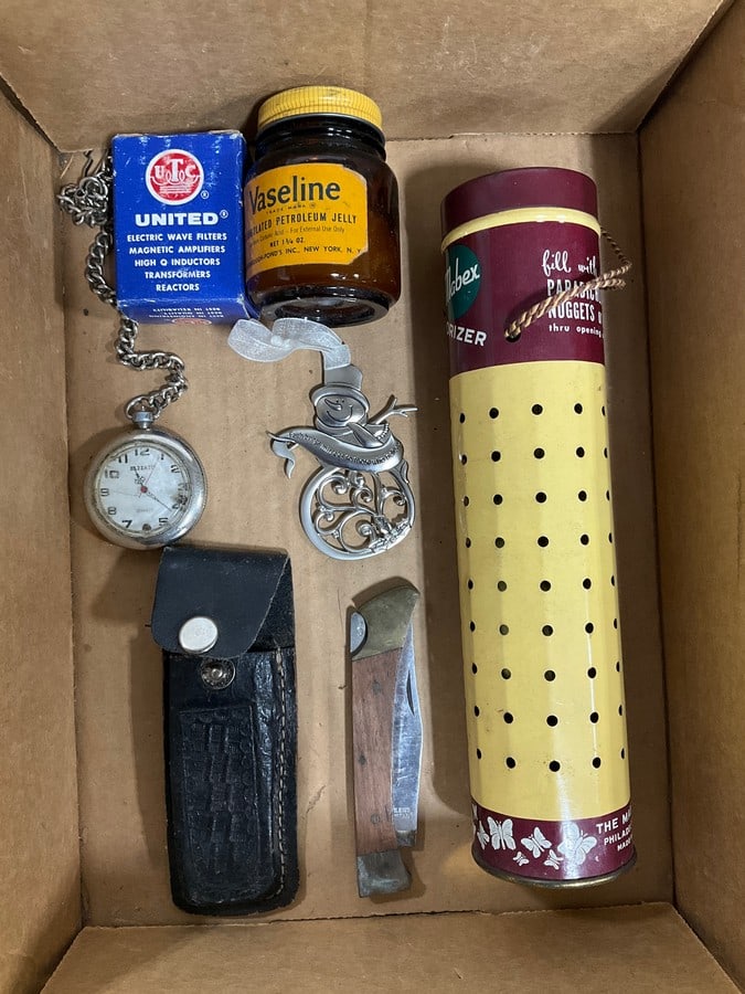 Stopwatch, pocket knife, vintage Vaseline container, and more: Stopwatch, pocket knife, vintage Vaseline container, and more