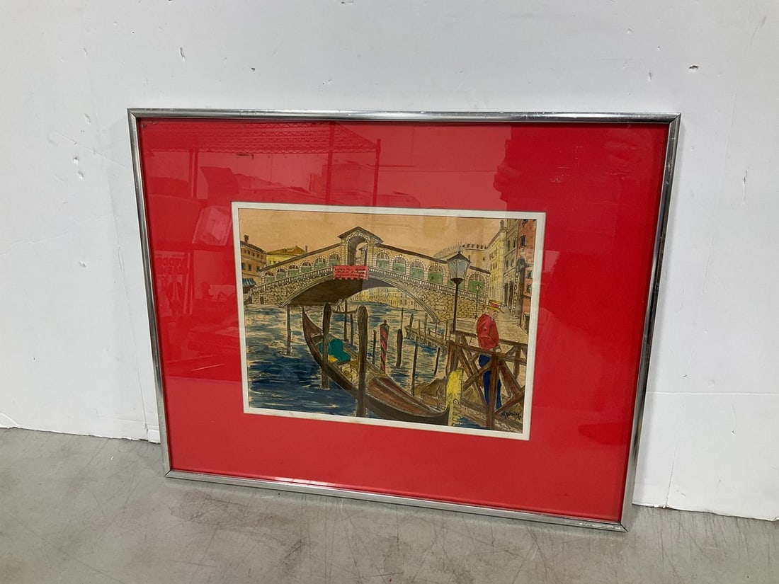 Framed Rialto Bridge Venice Italy Art Print by Bela Sziklay(16inx20in): Framed Rialto Bridge Venice Italy Art Print by Bela Sziklay(16inx20in)