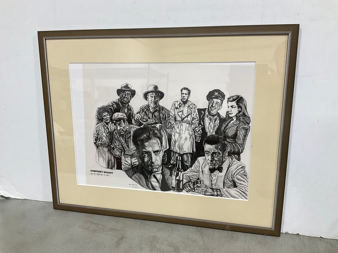 Framed Humphrey Bogart Lithograph Print by Martin Timins (23.5inx29.5in): Framed Humphrey Bogart Lithograph Print by Martin Timins (23.5inx29.5in)