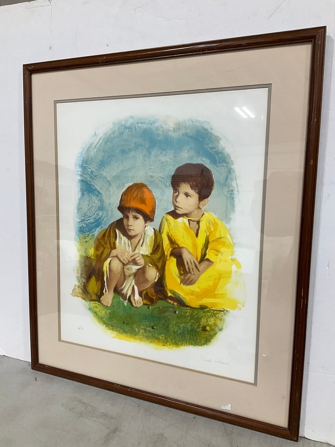 Framed Little Boy Lithograph by Sandu Liberman (26inx30in): Framed Little Boy Lithograph by Sandu Liberman (26inx30in)