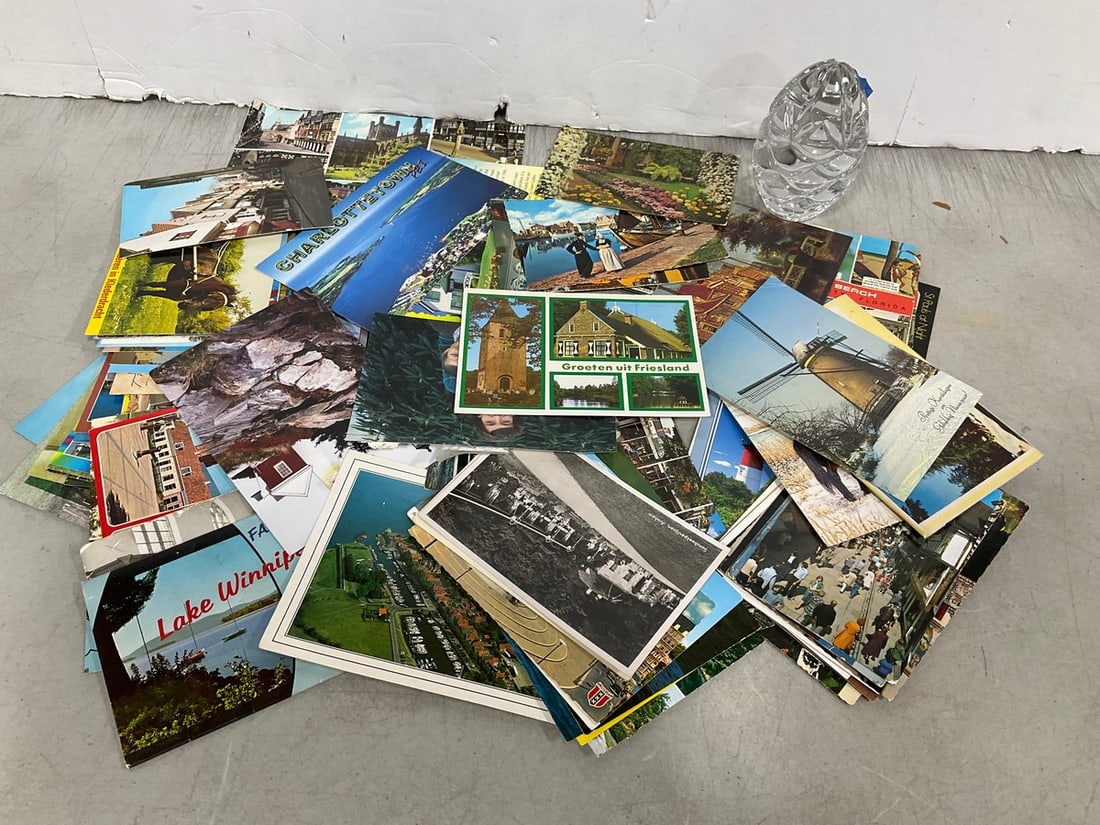 Various Postcards, and Glass Paperweight (4.5in Tall): Various Postcards, and Glass Paperweight (4.5in Tall)
