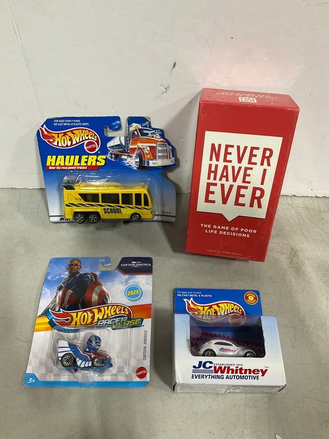 Various Hotwheels Collectibles and Never Have I Ever Board Game: Various Hotwheels Collectibles and Never Have I Ever Board Game