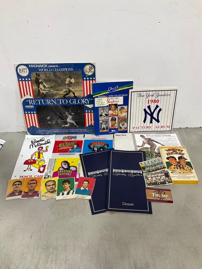 1988 NY Yankees surf book giveaway, 1980 Yankees picture album, Mickey Mantle's dinner menus, and: 1988 NY Yankees surf book giveaway, 1980 Yankees picture album, Mickey Mantle's dinner menus, and more