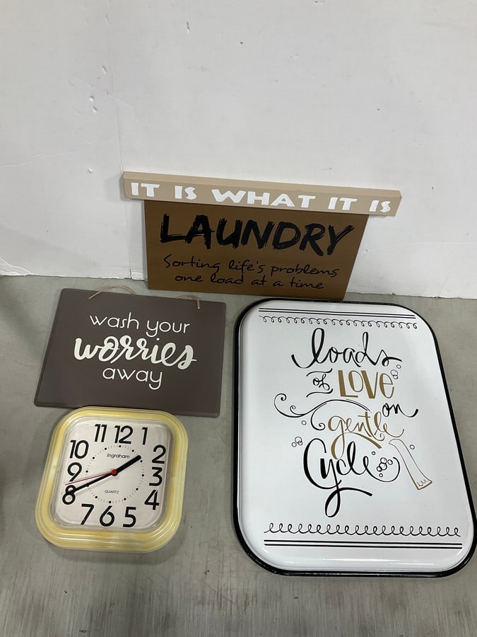 Various Laundry Themed Wall Decor, Clock, and more Largest - 15inx19in): Various Laundry Themed Wall Decor, Clock, and more Largest - 15inx19in)