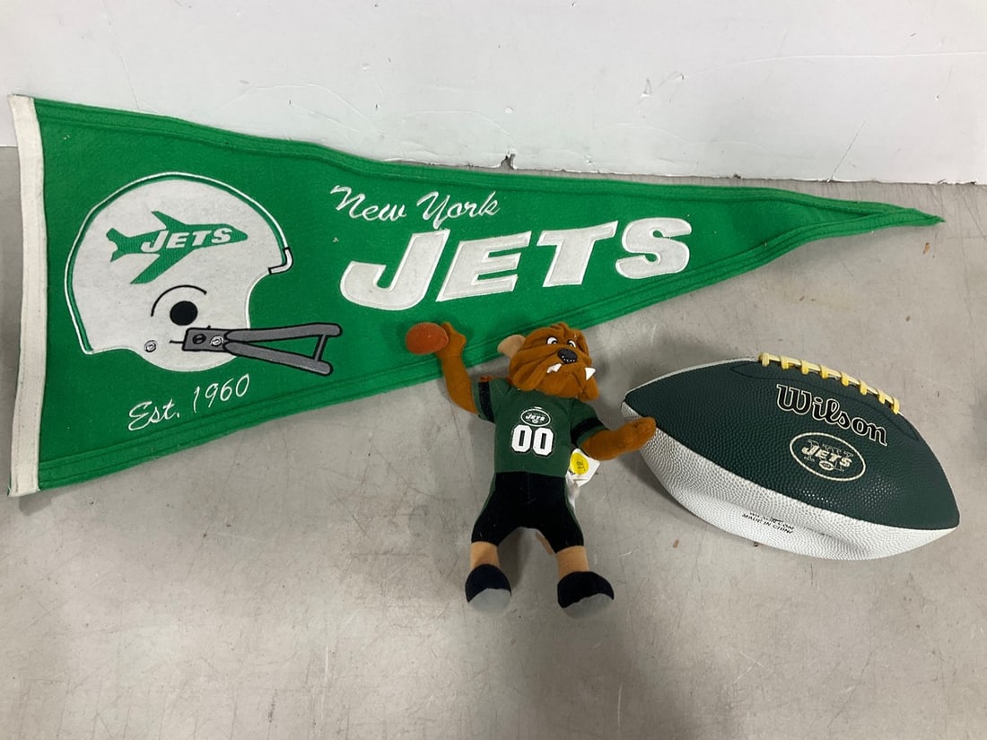 Jets Banner, Football, and Doll: Jets Banner, Football, and Doll