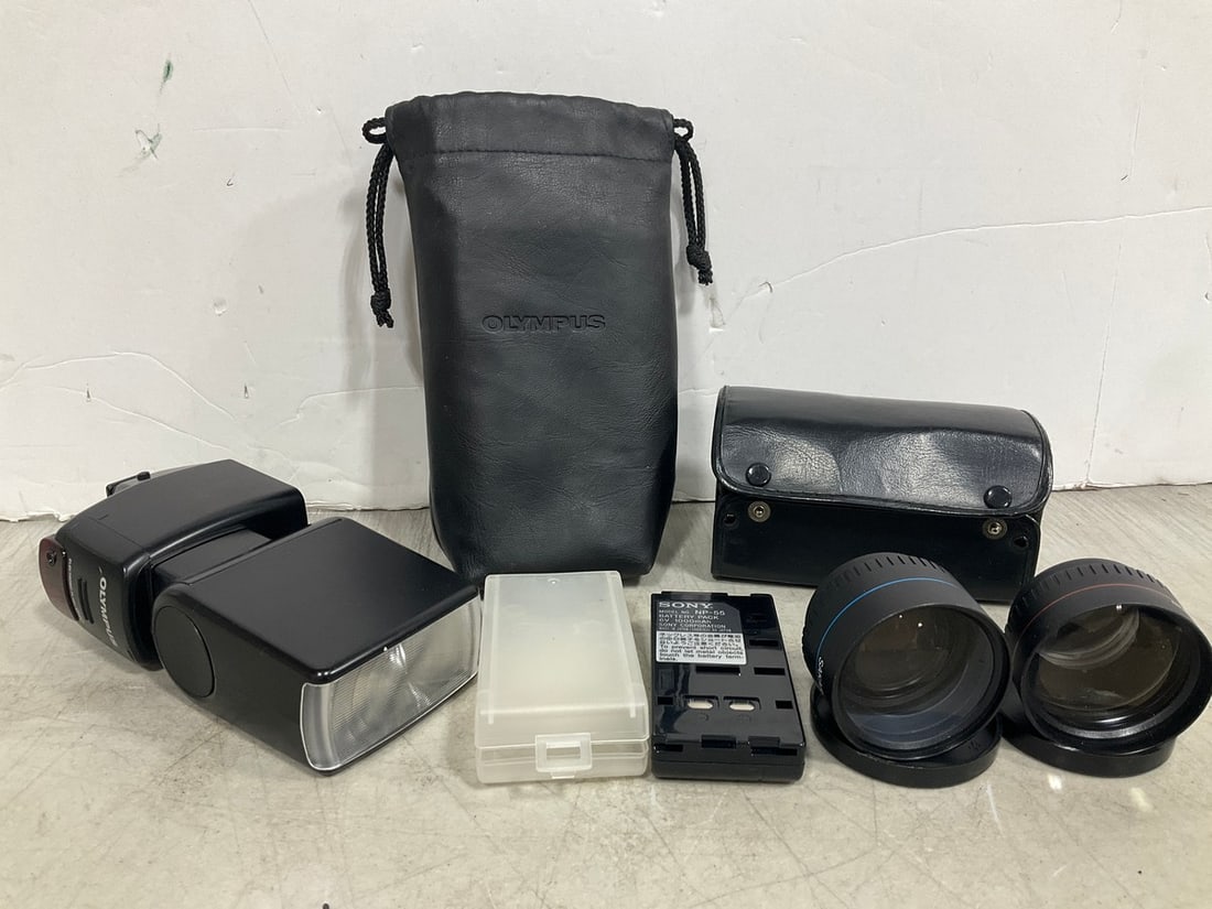 Olympus Flash Camera with Case, and Various Lens (1 of 1)