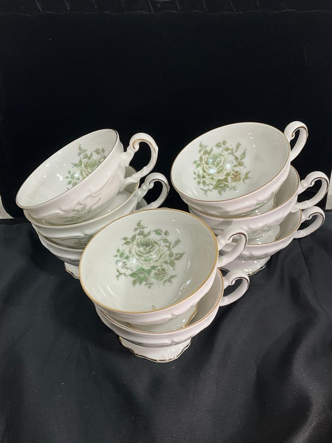 White and green bavarian Hertel Jacob china cups: White and green bavarian Hertel Jacob china cups