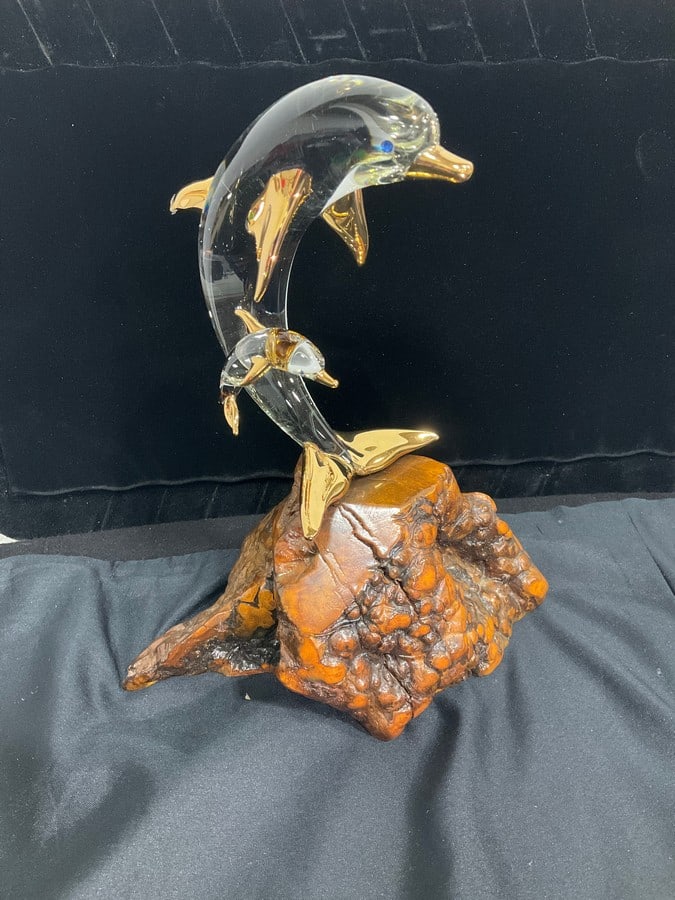 Glass Baron Dolphin and baby figurine(8.5in.tall): Glass Baron Dolphin and baby figurine(8.5in.tall)