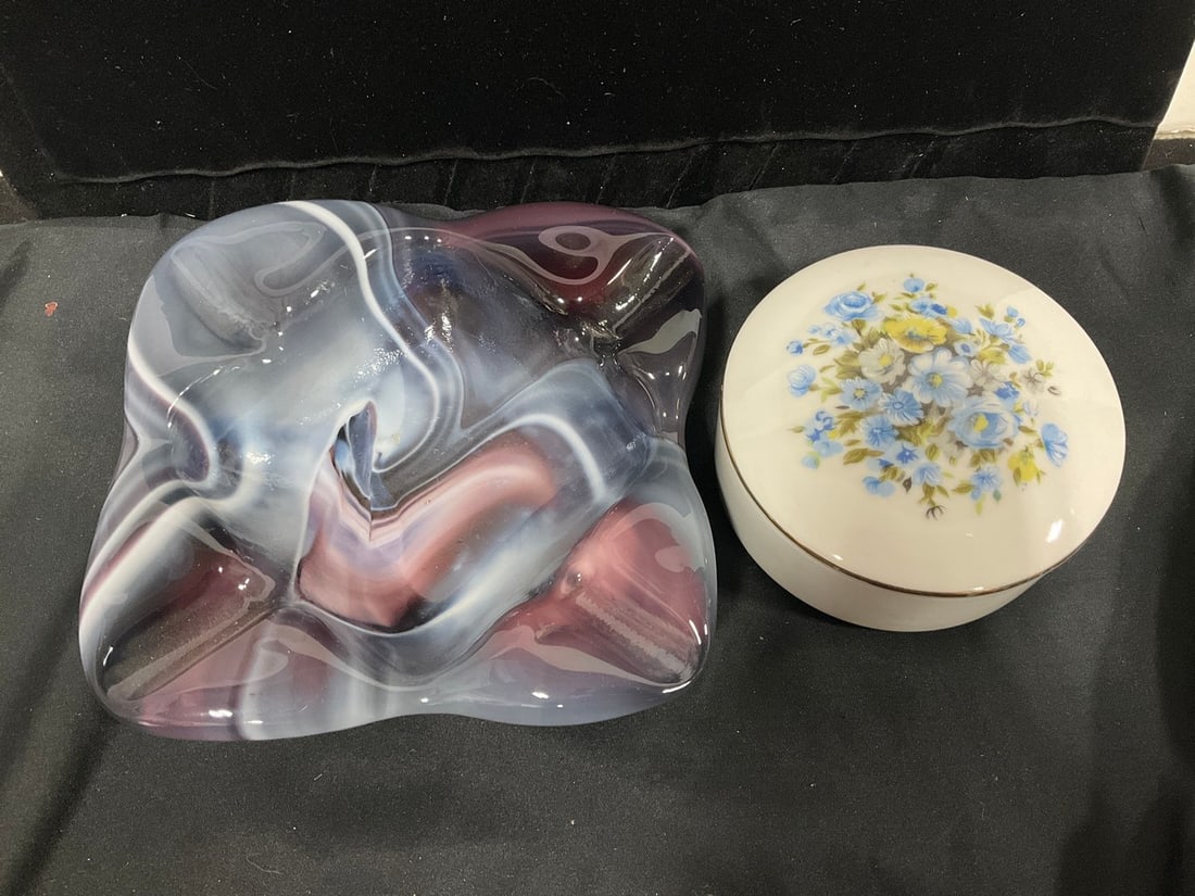 Imperial American handcrafted glass ashtray and ceramic trinket box(2in.tall) (1 of 1)