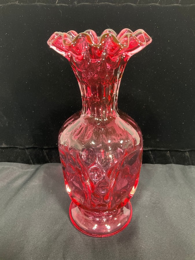 Fenton art glass cranberry vase(7.5in.tall) (1 of 1)