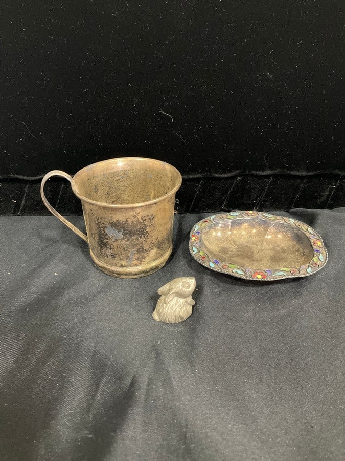 Vintage silverplated cup(2in.tall),pewter bunny, and more: Vintage silverplated cup(2in.tall),pewter bunny, and more