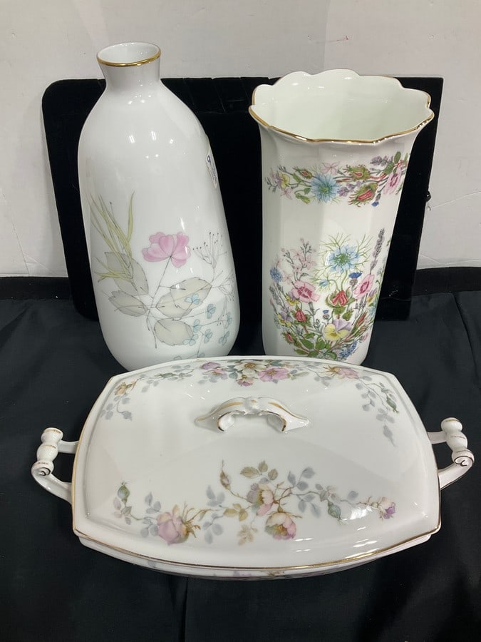 Aynsley Wild Tudor vase(10in.tall), Rosenthal vase, and Epiag dish with lid (1 of 1)