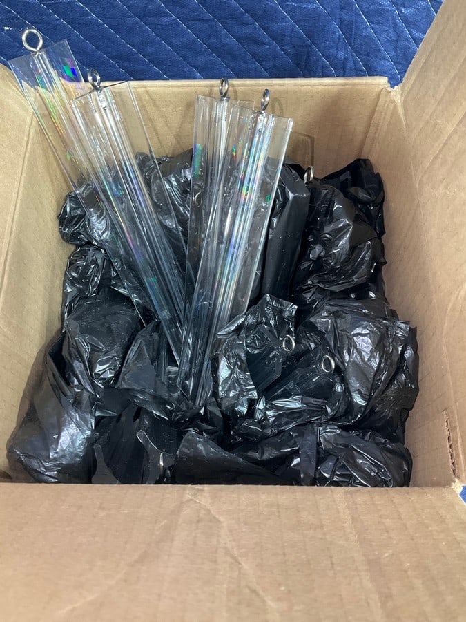 Box full of lucite chandelier prisms: Box full of lucite chandelier prisms