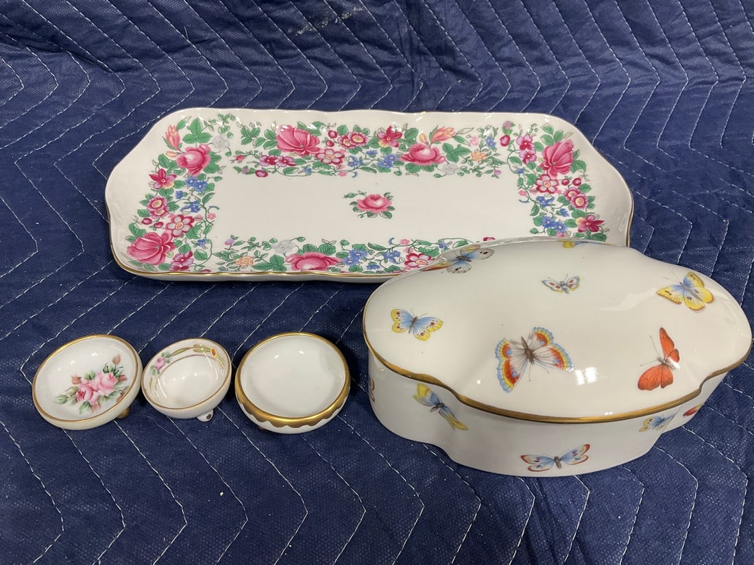 1930 Crown Staffordshire Ceramic Tray (12in Long), Limoges Trinket Box, and more: 1930 Crown Staffordshire Ceramic Tray (12in Long), Limoges Trinket Box, and more