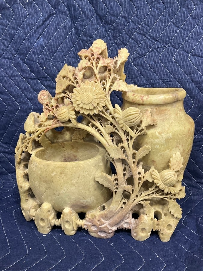Vintage Chinese Carved Soapstone Double Vase (11in Tall): Vintage Chinese Carved Soapstone Double Vase (11in Tall)