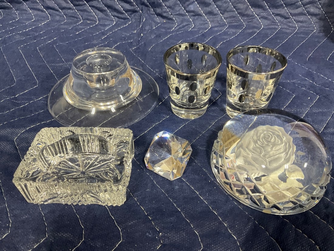 Crystal Rose Paperweight, Shot Glasses, Candle Holder, and more (Tallest - 2in): Crystal Rose Paperweight, Shot Glasses, Candle Holder, and more (Tallest - 2in)
