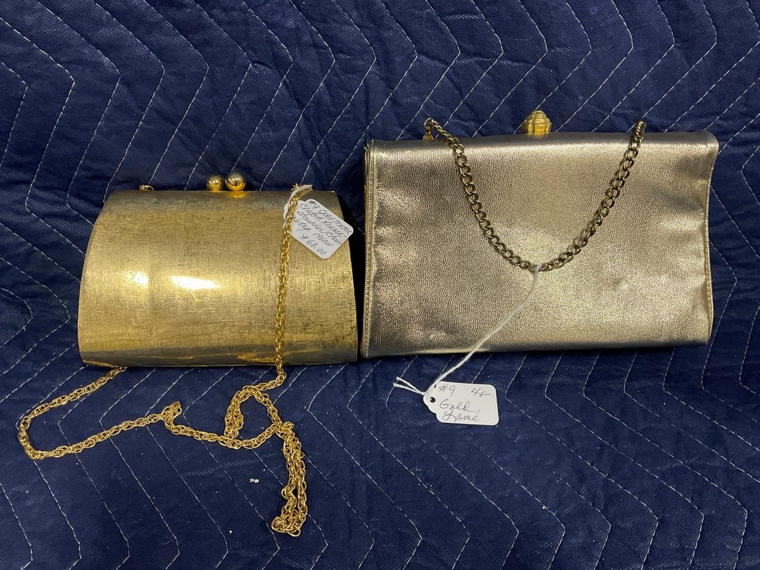 1960's gold metal clutch purse and gold handbag: 1960's gold metal clutch purse and gold handbag