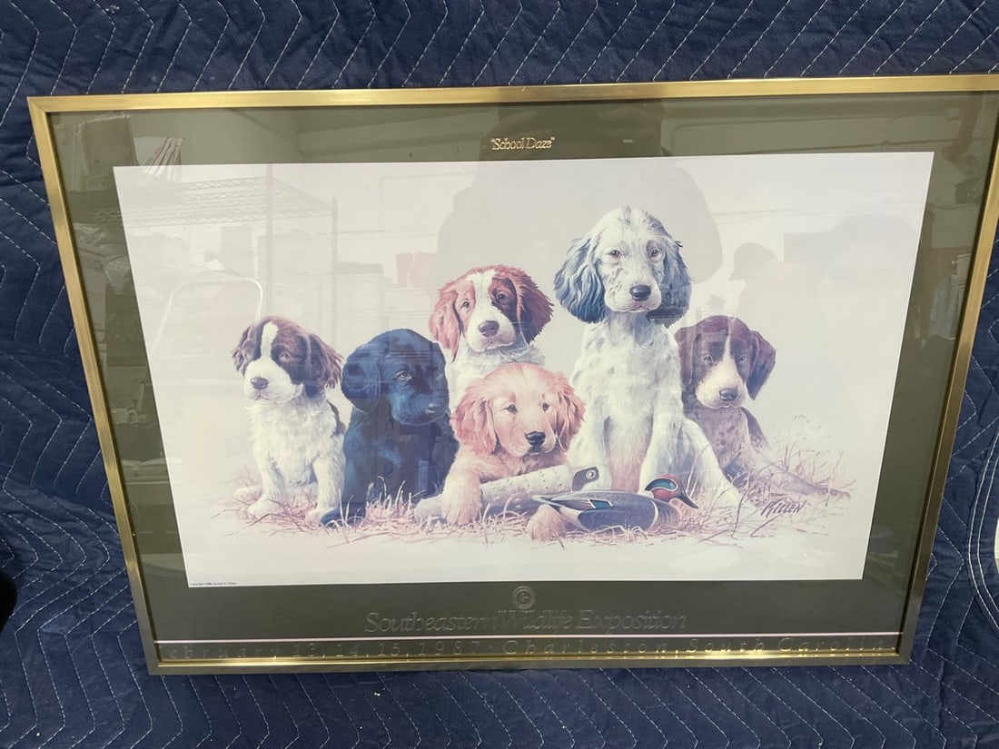 Framed 1987 Southeastern Wildlife Exposition School Daze artwork(19in.x26in.): Framed 1987 Southeastern Wildlife Exposition School Daze artwork(19in.x26in.)