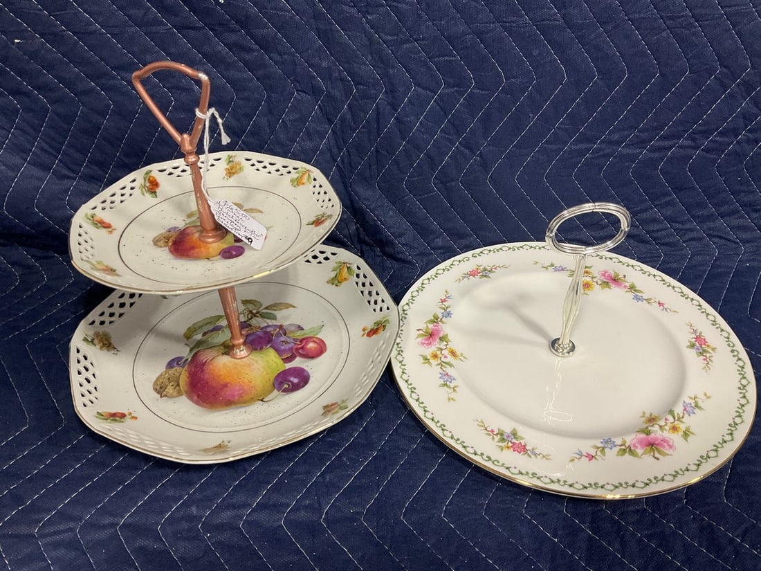 Vintage porcelain desert tray(10.5in.tall) and cake plate: Vintage porcelain desert tray(10.5in.tall) and cake plate