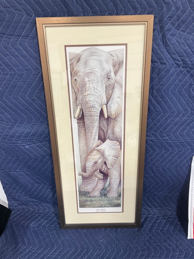 Framed Into Africa elephant signed print(14in.x32.5in.): Framed Into Africa elephant signed print(14in.x32.5in.)